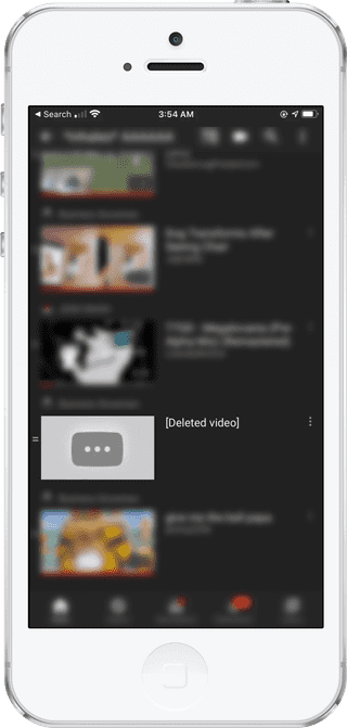 Mobile phone showing deleted video